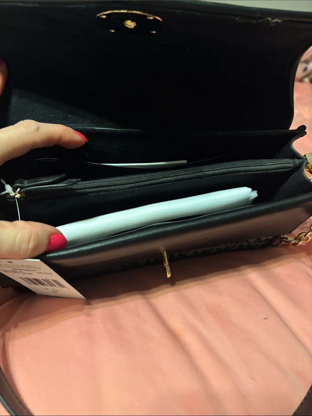 Michael Kors Black and White MK Logo Shoulder Bag with Gold Hardware